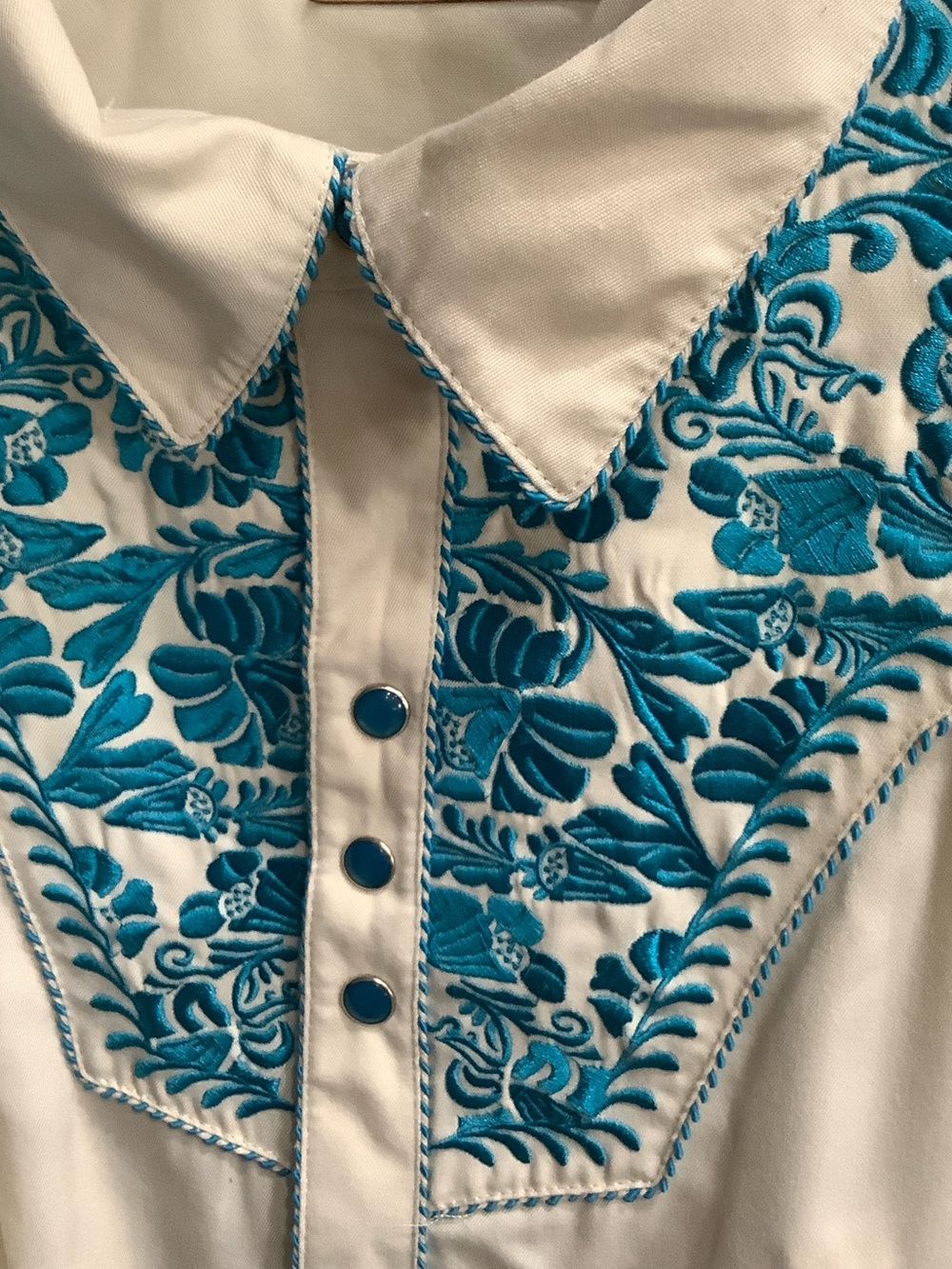 Scully Men’s Southwestern Teal Floral Embroidery Pearl Snap Shirt 4X - Picture 3 of 13